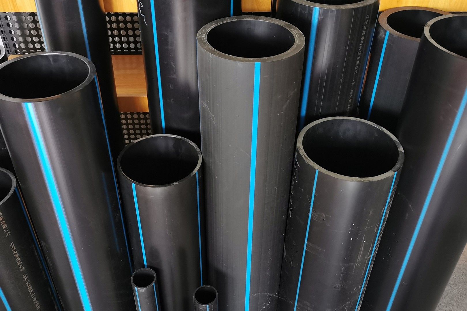 PE pipes in different sizes